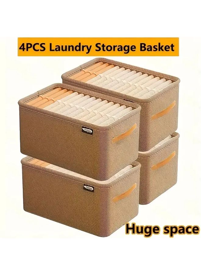 Gray 4 Piece Fabric Storage Baskets With Handles For Clothes Towels Toys Organizer - Image 2